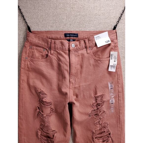 Aeropostale 90s Baggy Jeans Straight Leg Distressed Women 12 Brick Red - Picture 3 of 14
